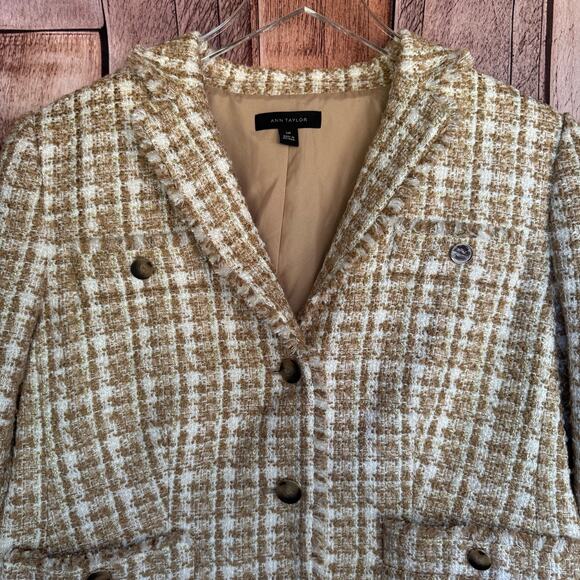 Ann Taylor Blazer Tweed Plaid Jacket 14P Petite Work Fall Academia Minimalist - Picture 3 of 9